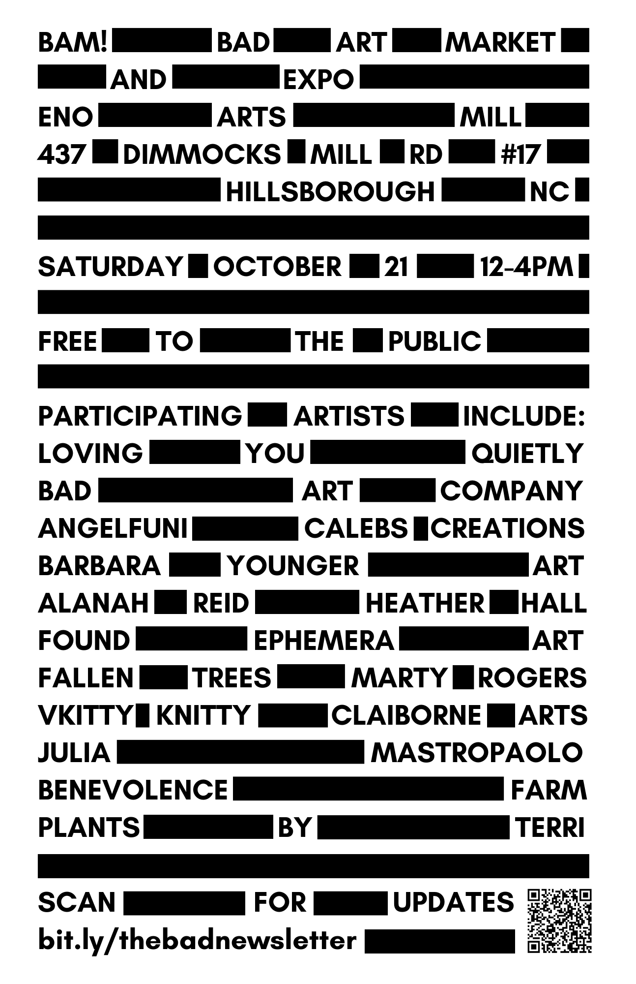 Black and white promo poster for BAM, listing all artists involved.