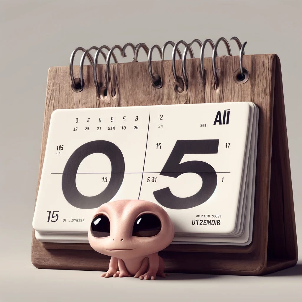 A wall calendar showing the date 05/25 with the text 'AI' written on it.