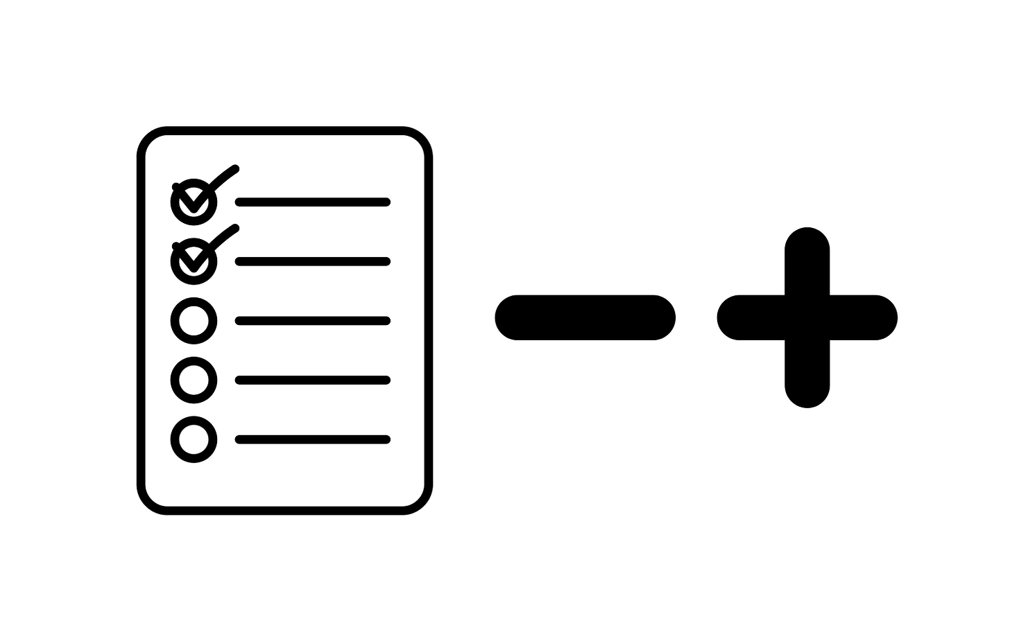 A to do list on the left and the subtraction and addition symbols to the right.