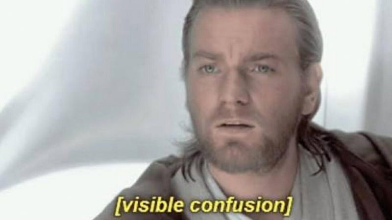 Ewan McGregor looking confused, captioned "visible confusion"