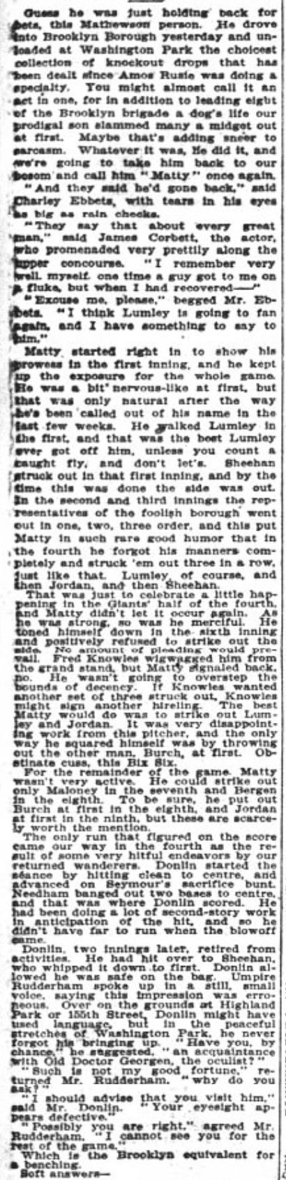 1908 New York Times Christy Mathewson