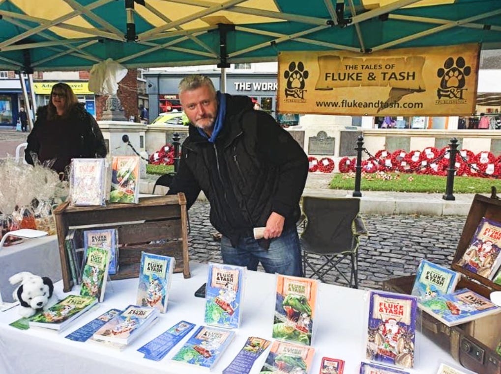 Author Mark Elvy at book stall.