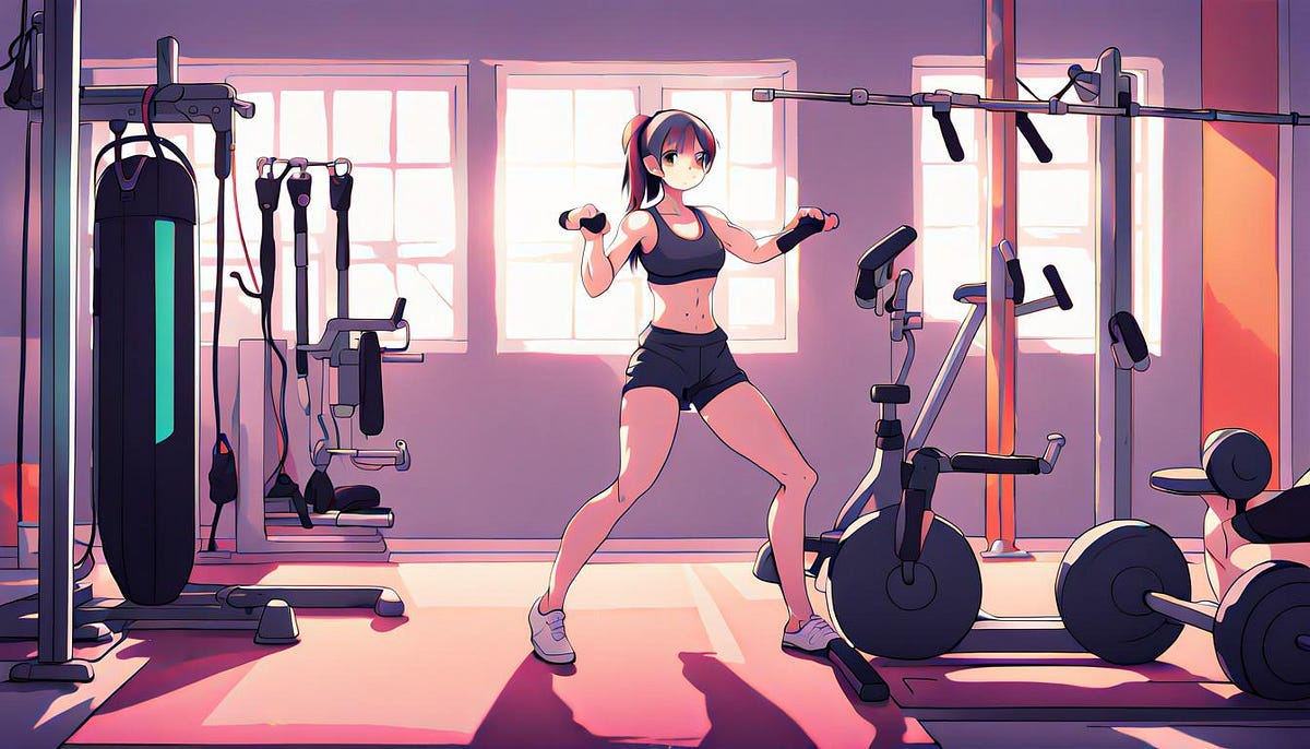 Lady with home gym workout anime