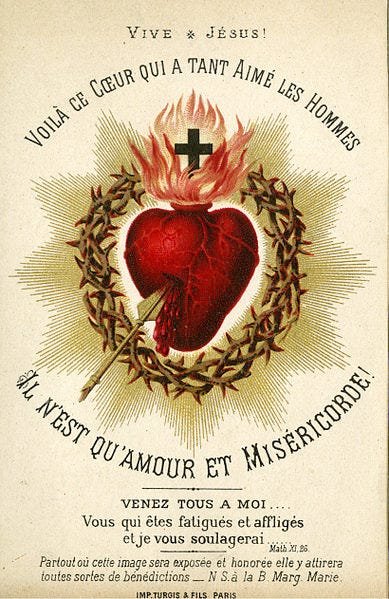 Late 19th century icon of the Sacred Heart on vintage French holy card