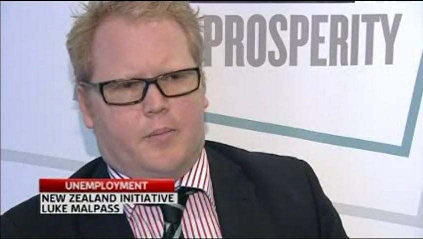 Luke Malpass representing the NZ Initiative on Prime News, 2012