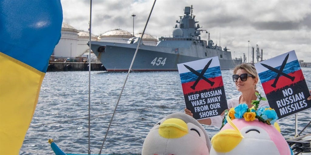 Anti-war activists protest against Russian warship in Cape Town, call for  naval exercise to be cancelled | News24