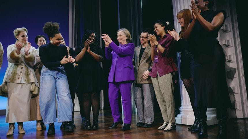 Former Secretary of State Hillary Clinton on stage at the last Broadway performances of 'Suffs.'