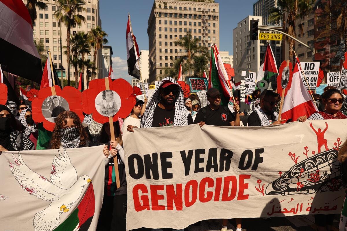 Pro-Palestinian demonstrators rally in Pershing Square