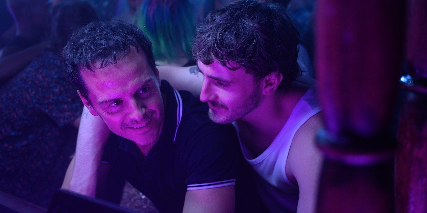 Andrew Scott and Paul Mescal hug in the club in "All of Us Strangers" (2023)