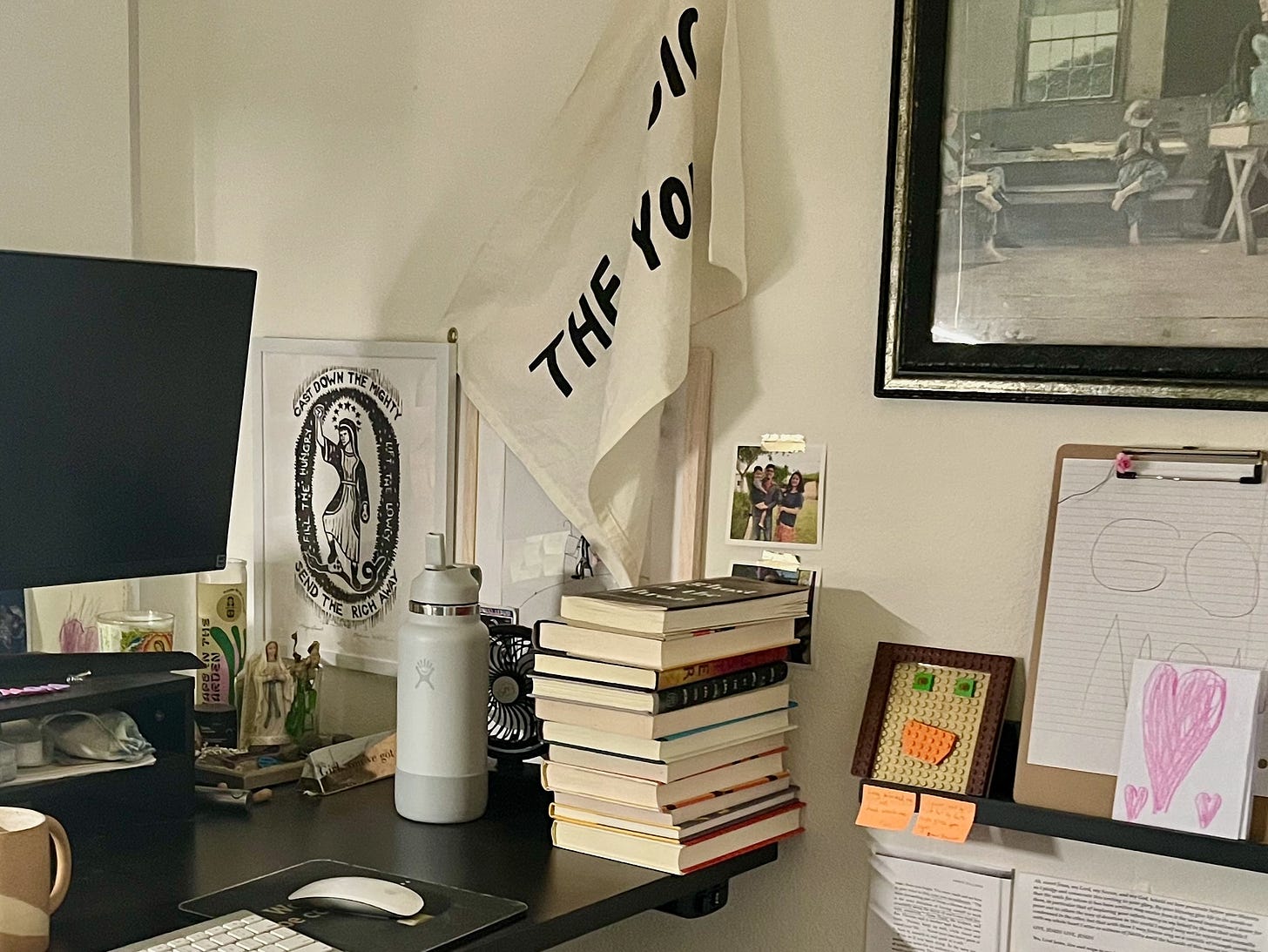 my messy desk featuring Ben's print