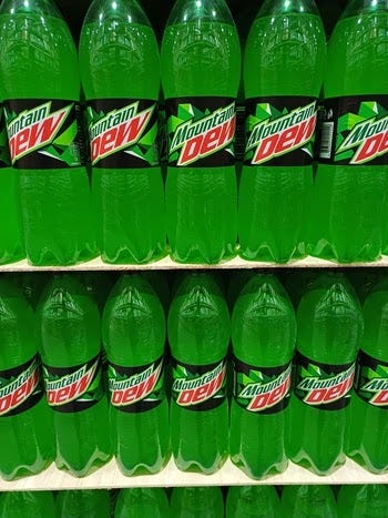 Bottles of Mountain Dew from Landers Superstore