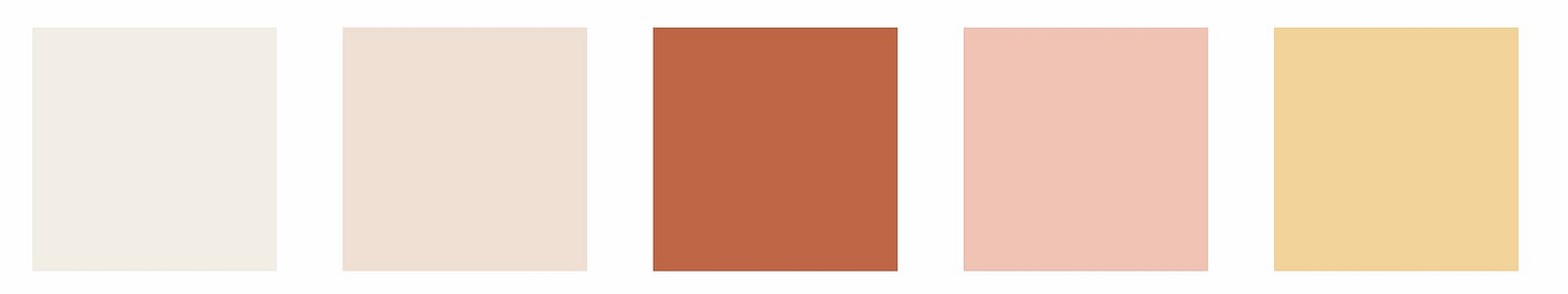 Selection of warm tones from the Benjamin Moore 2024 colour palette