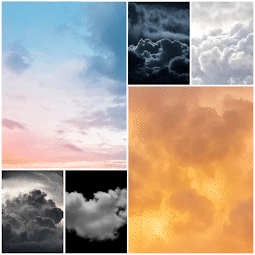 Gallery of six briefly animated clouds