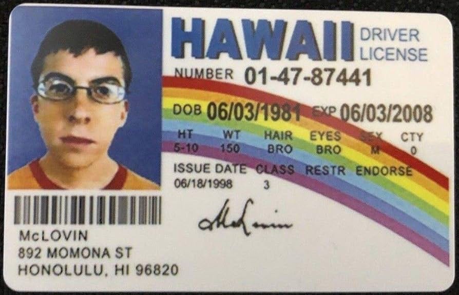 Amazon.com: Signs 4 Fun Parody ID | McLovin ID | Fake ID Novelty ID |  Collectible Trading Card Driver's License | Novelty Gift for Holidays |  Made in The USA : Automotive