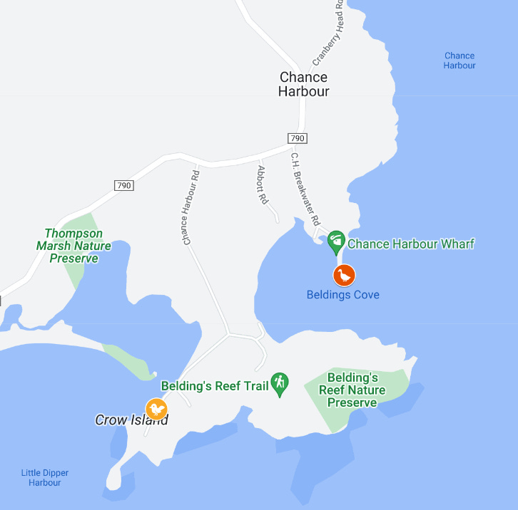 A Google Map of Crow Island, and the adjacent Belding’s Reef Nature Preserve