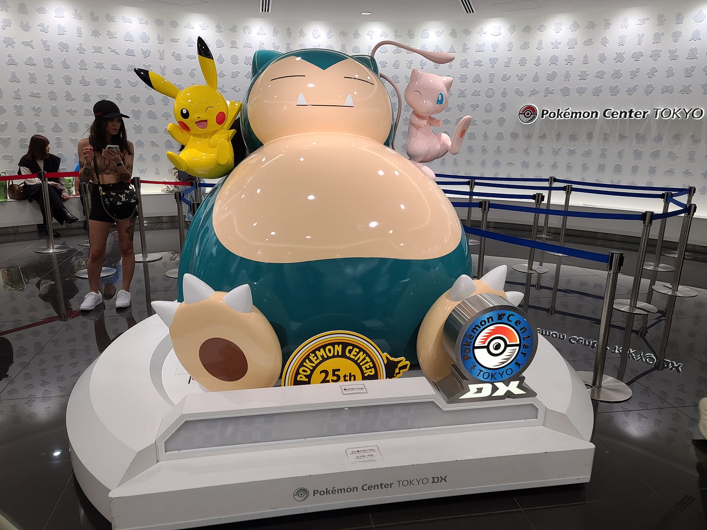 This gigantic Snorlax statue, featuring Pikachu and Mew, can be found at the Pokémon Center Tokyo DX store