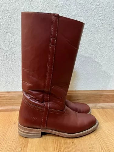 Women's Sz. 8 Vintage 80's Frye Campus Burgundy Leather Riding Boots USA Made  - Picture 1 of 14