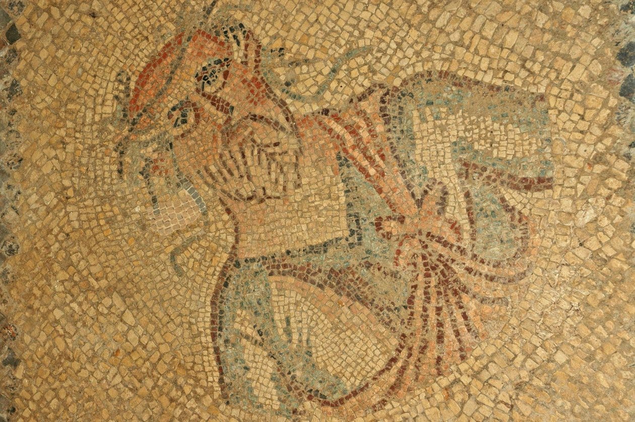 Roman mosaic of old man with beard & wreath, Libya