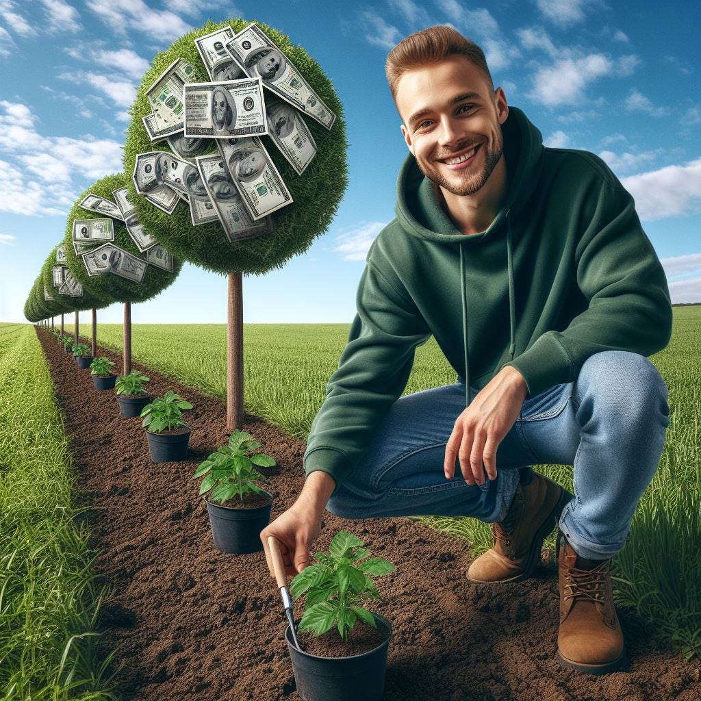 man planting seeds for money trees
