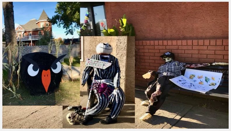 Scarecrows hiding and lounging