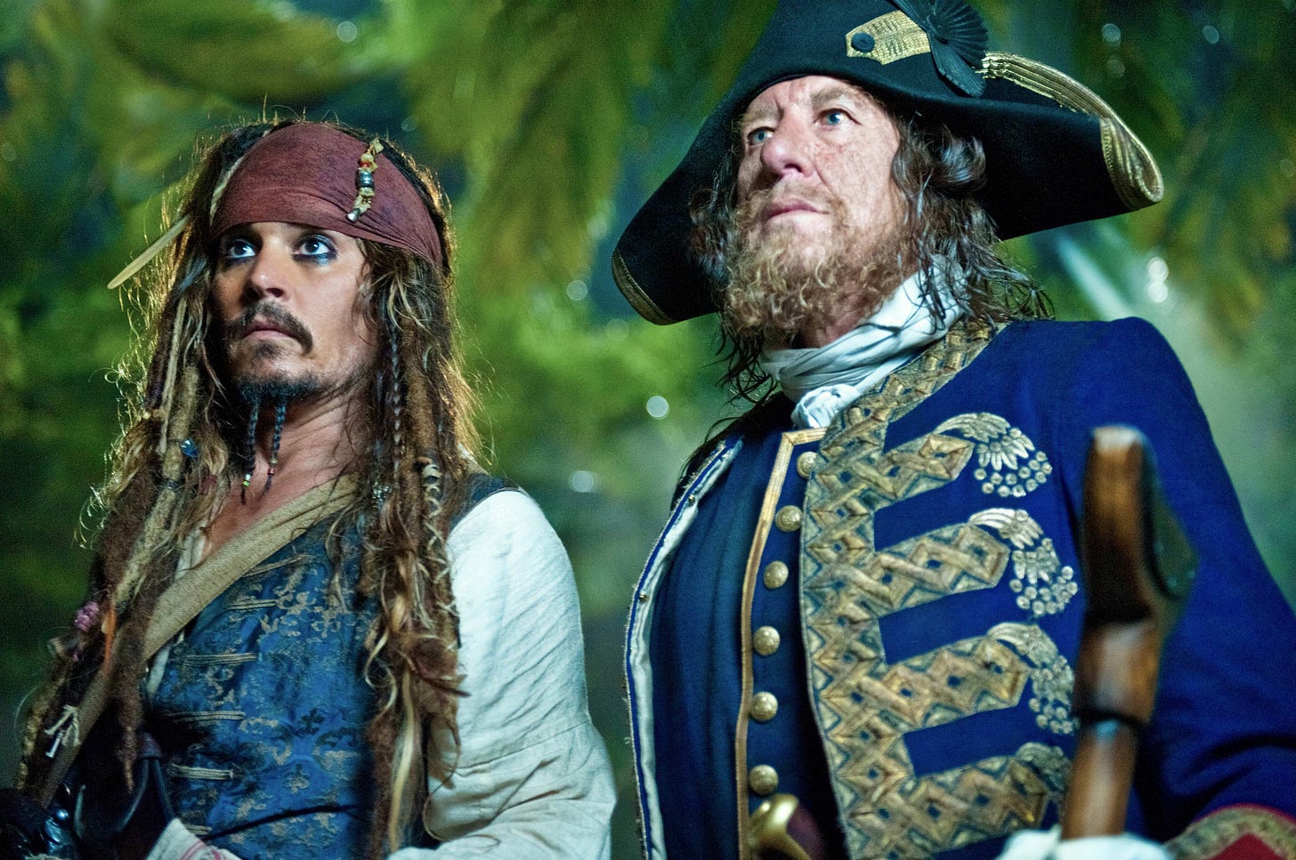 Jack Sparrow and Barbossa from Pirates of the Caribbean Desktop Wallpaper
