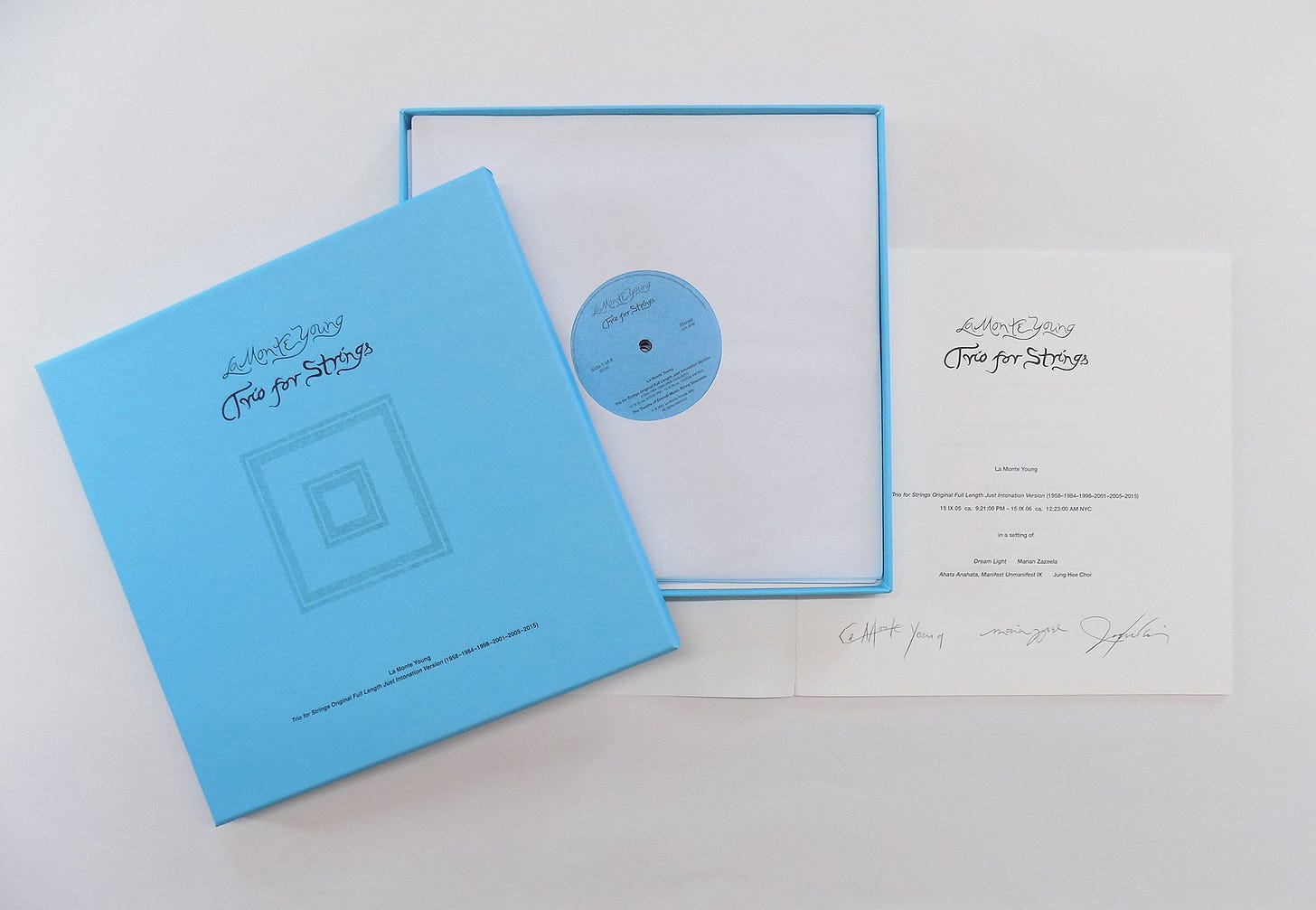 La Monte Young, Trio For Strings, (Cardboard box set containing 4xVinyl), DIA21TFS, Dia Art Foundation, New York, NY, 2021 [Fondazione Bonotto, Colceresa (VI). Art: © La Monte Young, Marian Zazeela, Jung Hee Choi]