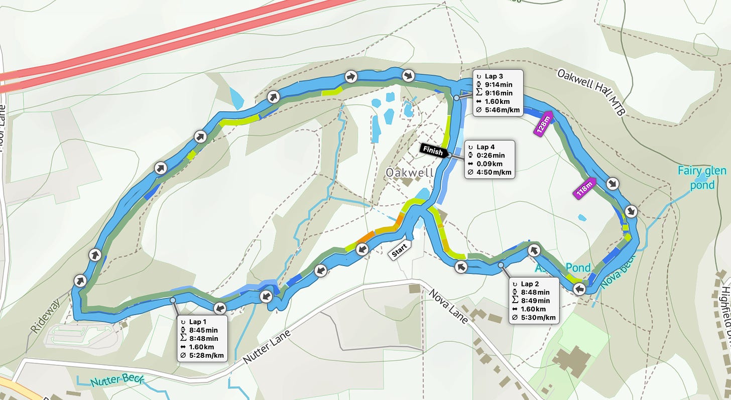 Oakwell Hall parkrun route map, shape of a shower cap