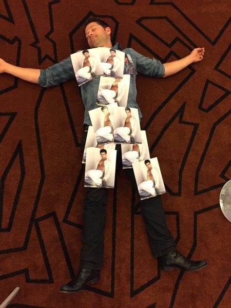 supernatural misha collins with matt cohen all over him