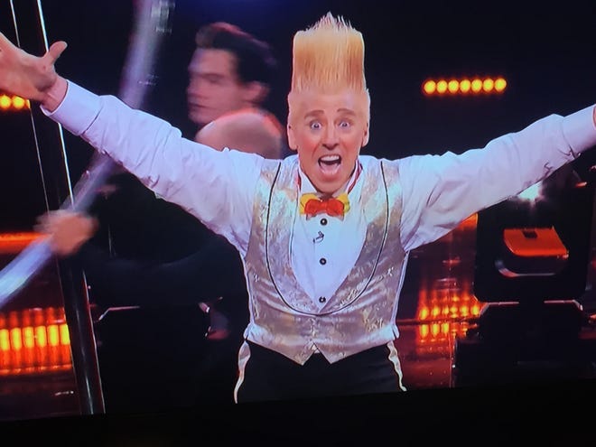 Bello Nock moments after stepping off the wheel of death on the opening night of live auditions on "America's Got Talent." [SCREEN CAPTURE]
