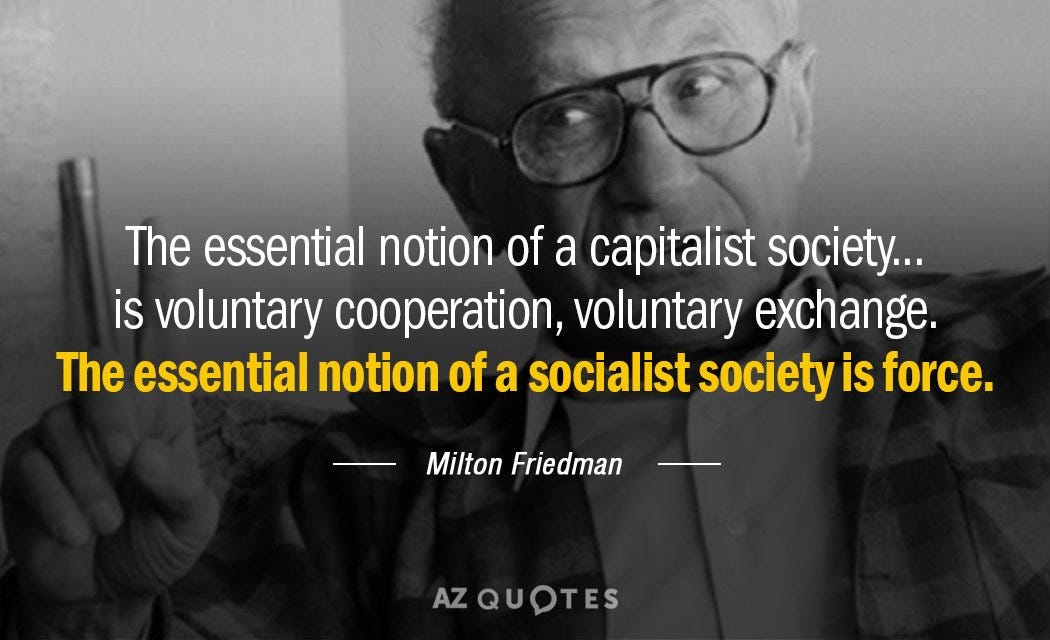 Milton Friedman quote: The essential notion of a capitalist society ... is  voluntary...