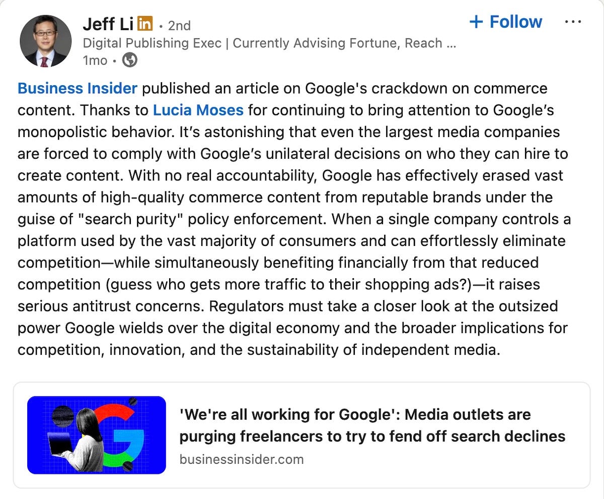 Jeff Li post on LinkedIn