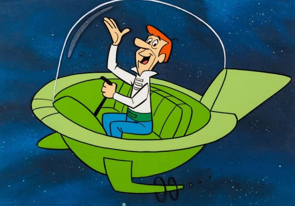 George Jetson w swoim Jetsonie ONE. Nie wiedział wtedy, że po latach Polak zaprojektuje podobny.