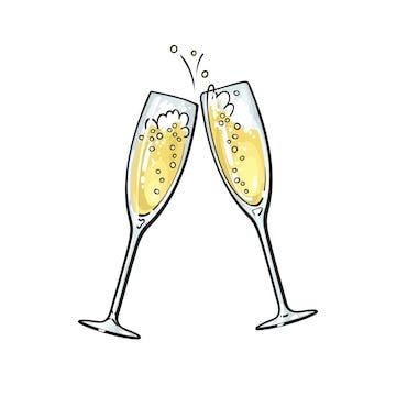 Premium Vector | Two hand drawn clinking glasses of champagne