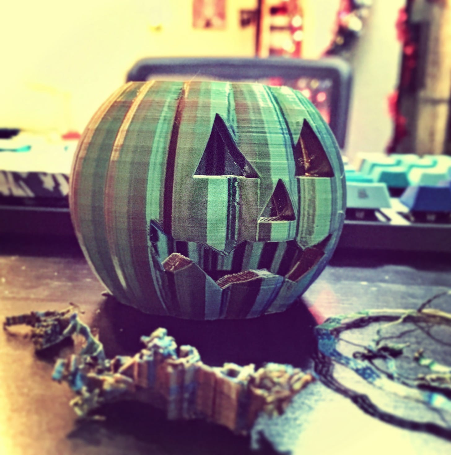 3D printed pumpkin carved for Halloween