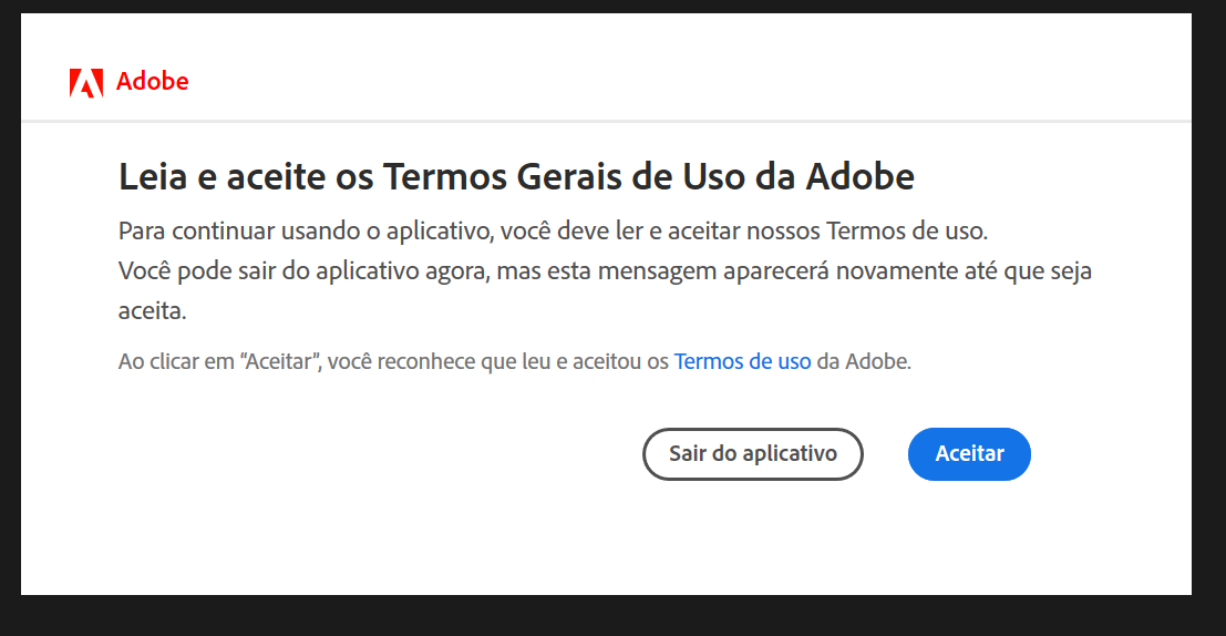 Não consigo aceitar os termos de uso do Adobe Illu... - Adobe Community -  13214380