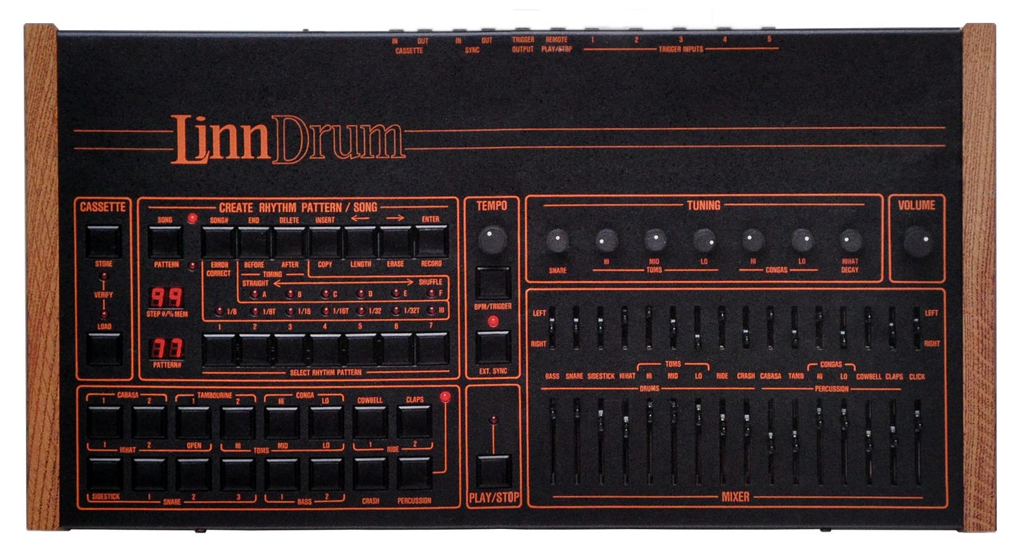 LinnDrum digital drum machine front panel .jpg. Created: 1 January 1982. CC BY-SA 3.0 https://creativecommons.org/licenses/by-sa/3.0/