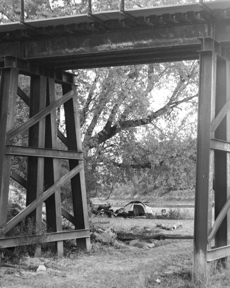 homeless tent by Des Moines River