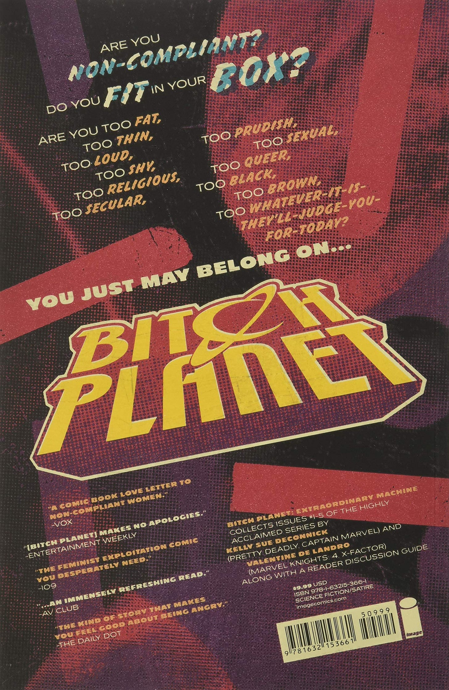 Back cover of Bitch Planet Volume 1: Extraordinary Machine.