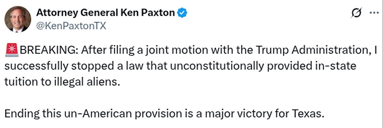 Texas Attorney General Ken Paxton - who didn't defend Texas law from a Federal challenge- declared it "a major victory for Texas." Texas Attorney General Ken Paxton - who didn't defend Texas law from a Federal challenge- declared it "a major victory for Texas."