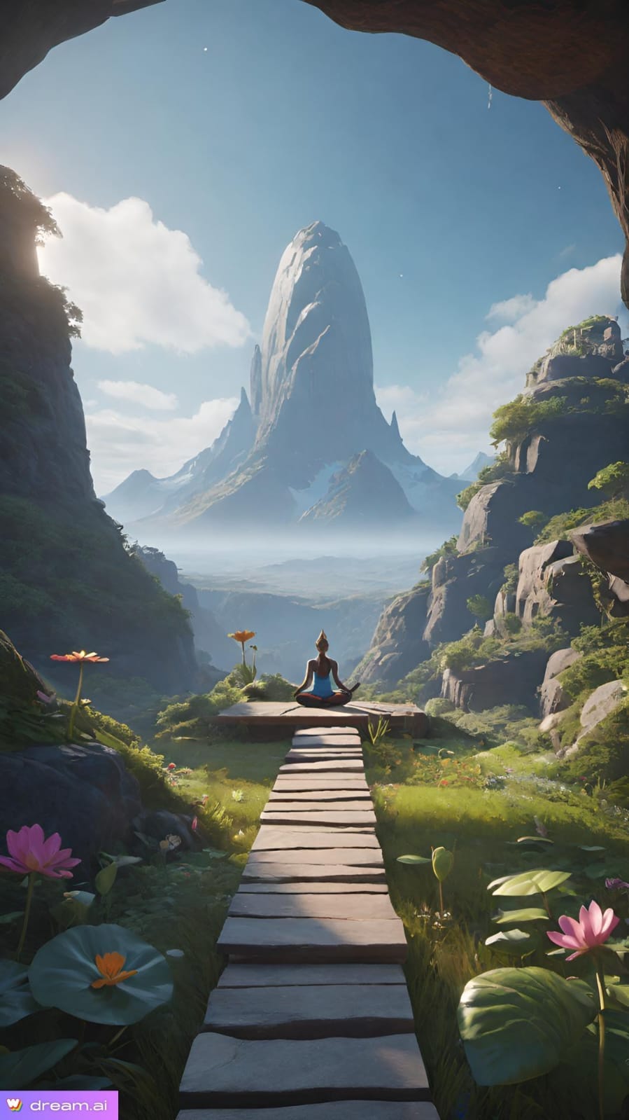 If you prompt an AI image generator with nothing but 'yogaland' you get a lone figure sat in lotus pose looking at mountains.