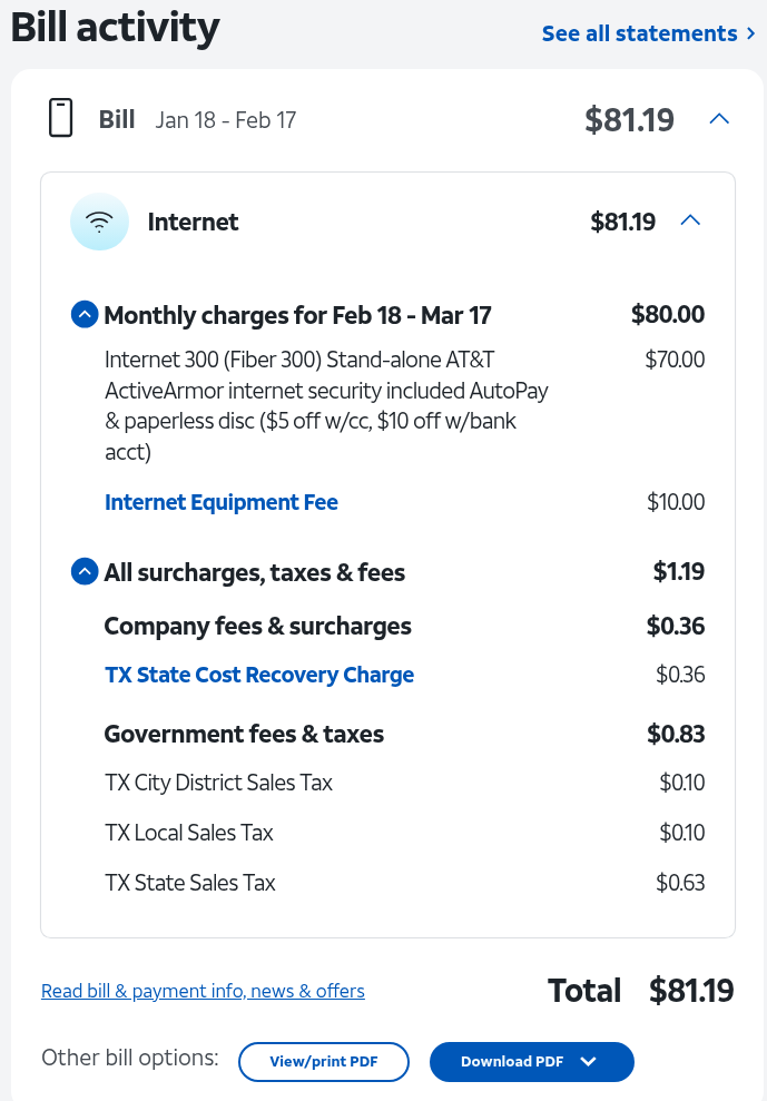 Bill totals $81.19