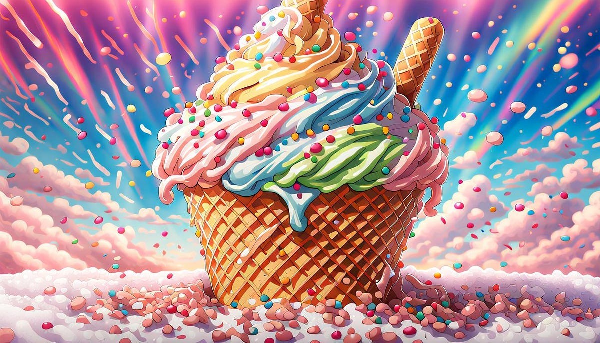 Large ice cream cone with sprinkles, by artist