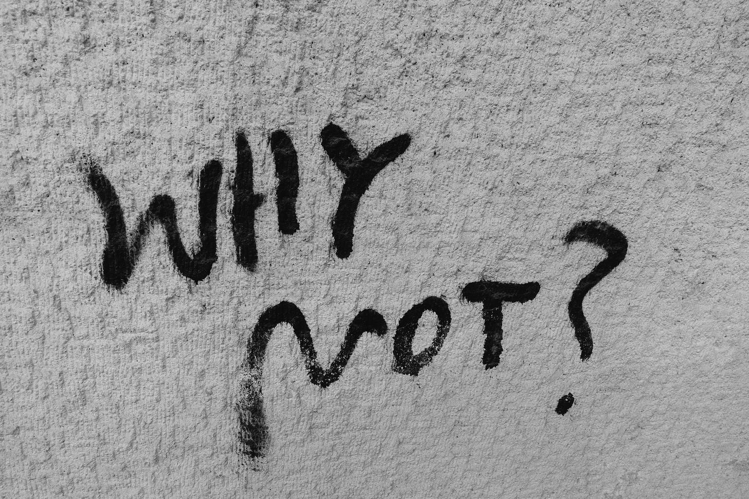 le parole why not? tracciate in vernice nera su un muro bianco