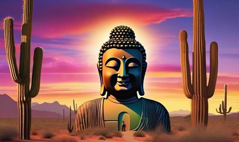 A statue of a buddha in the desert

AI-generated content may be incorrect.