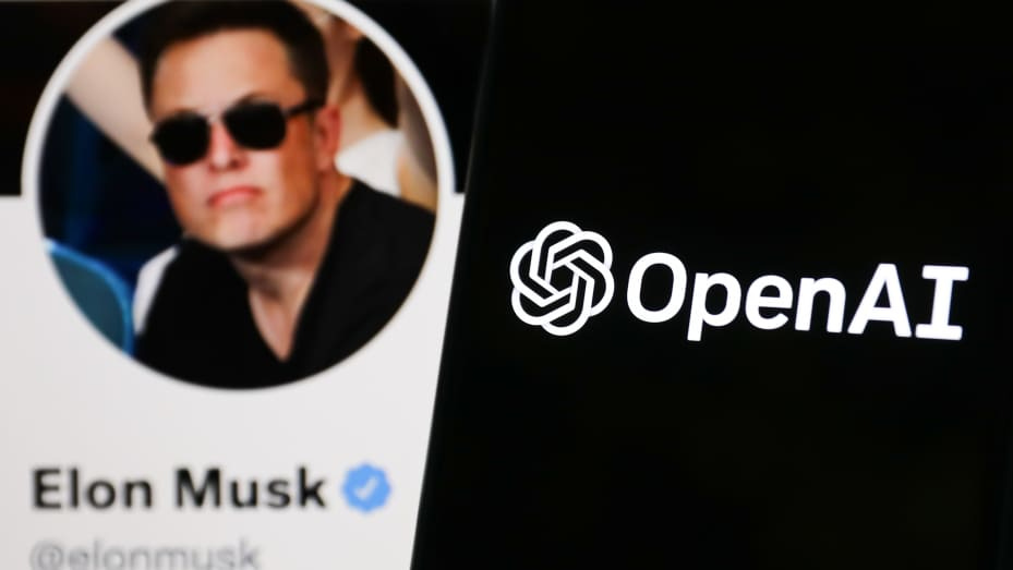 OpenAI logo displayed on a phone screen and Elon Musk's Twitter account displayed on a screen in the background are seen in this illustration photo taken in Poland on April 24, 2022.