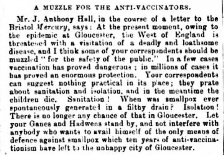 Before listening to anti-vaccine propaganda, folks should learn what these folks did to the ‘unhappy city of Gloucester’ in 1896. 