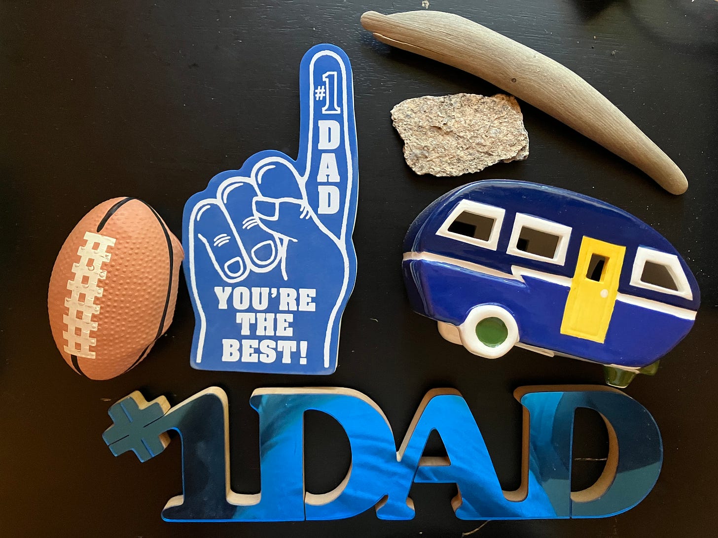 Images of #1 Dad, Your's the Best, Football, camping trailer, and rock and stick