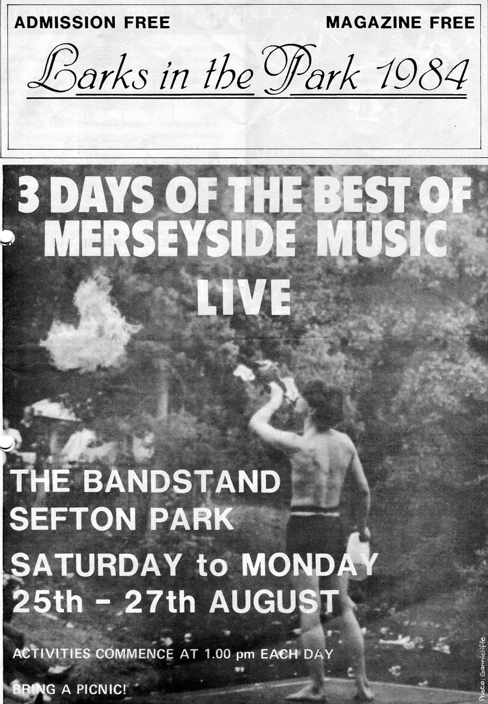 Front page of the 1984 programme, promising "3 days of the best of Merseyside music live".