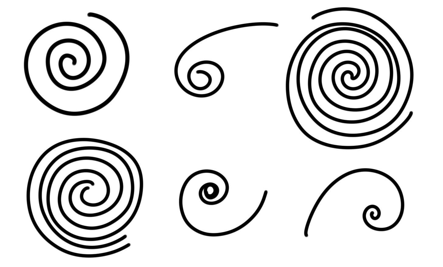 Drawings of types of spirals