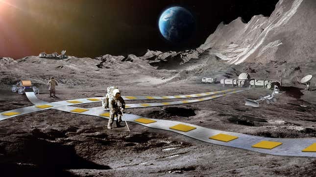 An artist’s concept of a future human habitat on the Moon.